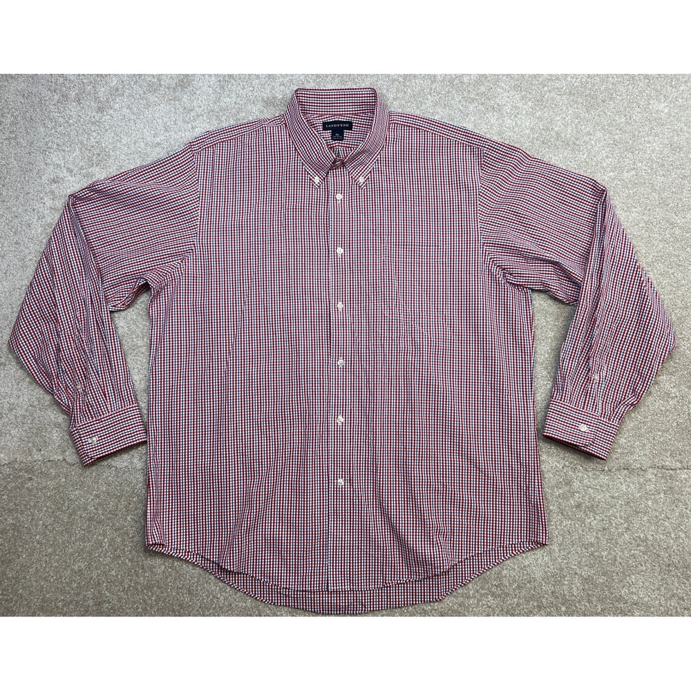 Lands End‎ Mens Red Blue Gingham Check Button Down Shirt XL